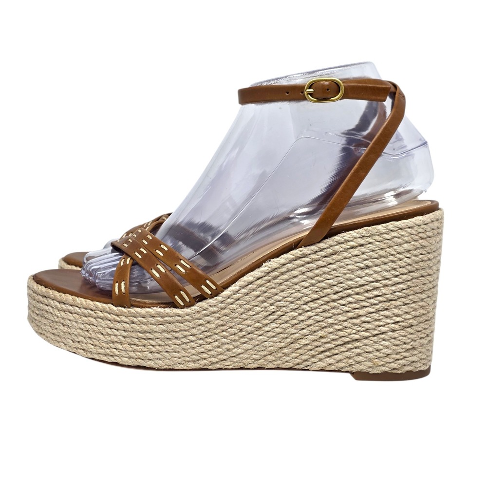 Veronica Beard Philene Platform Wedge Sandals Tan Leather Espadrille 7.5M $375 - Picture 4 of 11